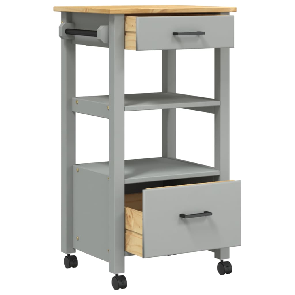 vidaXL Kitchen Trolley MONZA 18.9"x15.7"x35.4" Solid Wood Pine