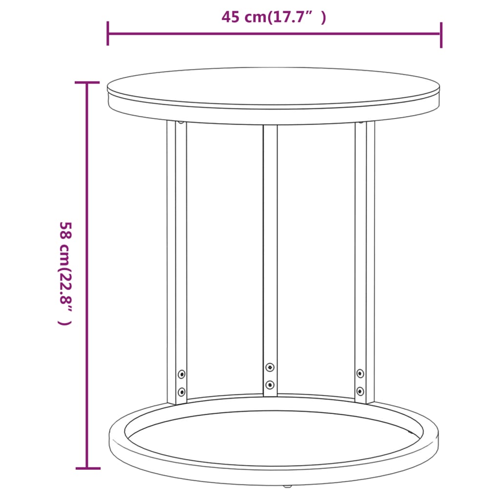 vidaXL Side Table Gold and Transparent 17.7" Tempered Glass