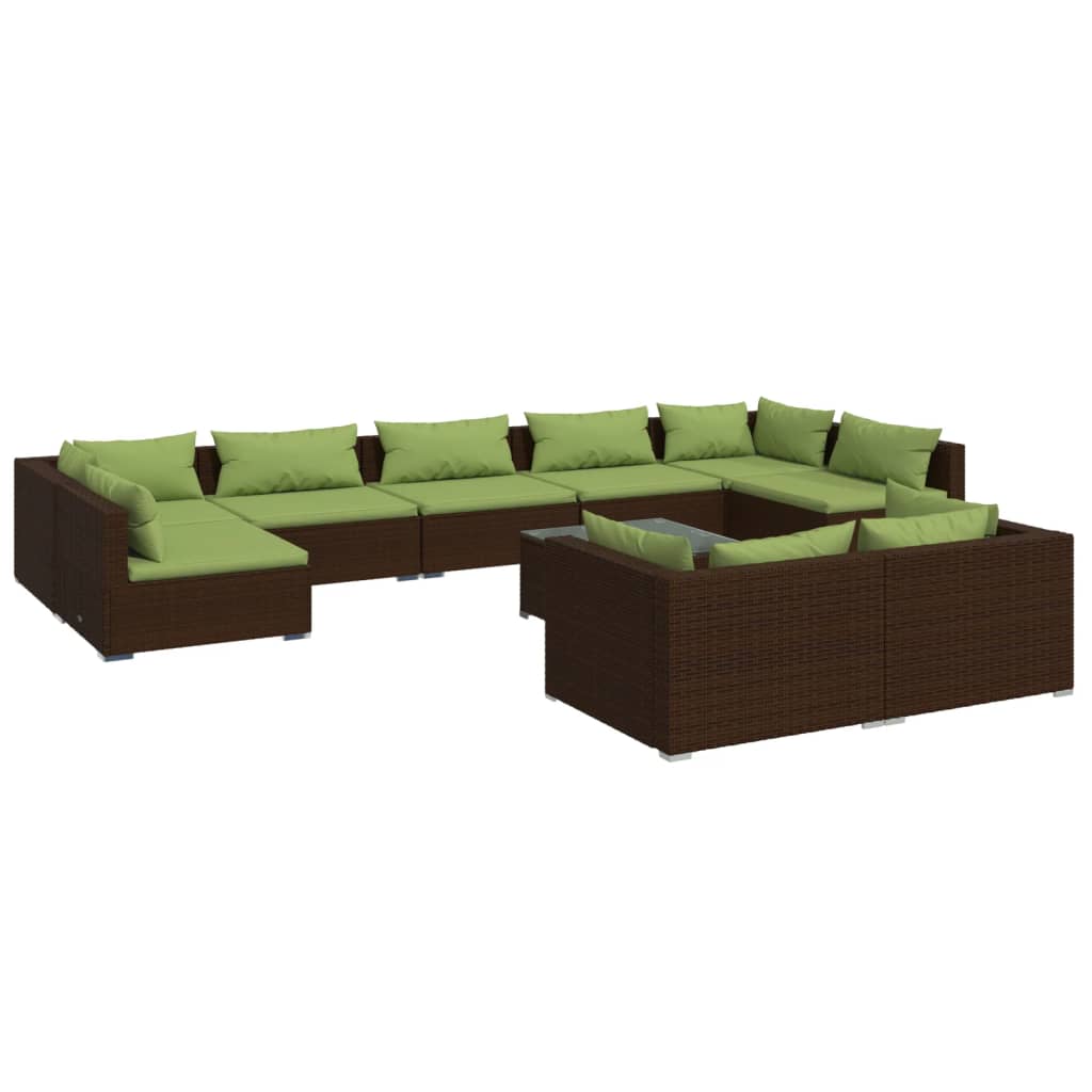 vidaXL 10 Piece Patio Lounge Set with Cushions Brown Poly Rattan