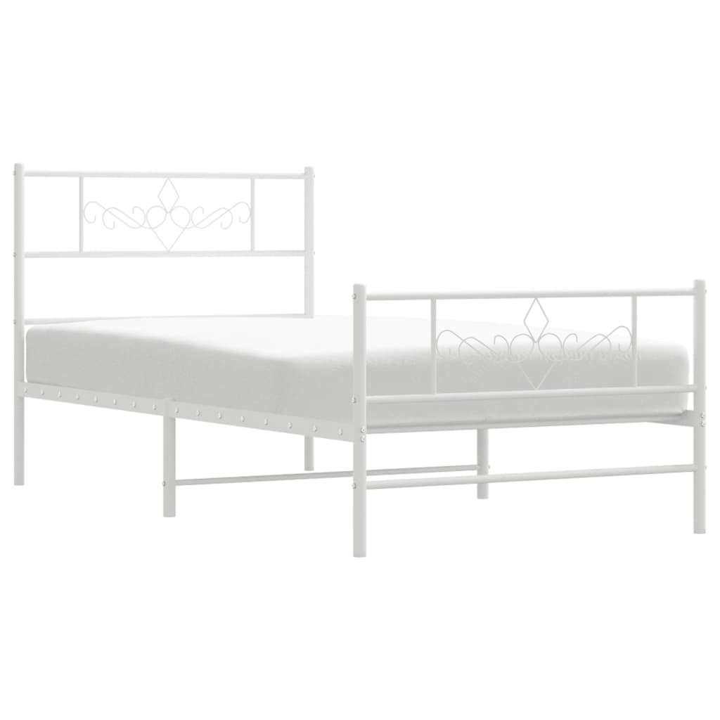 vidaXL Metal Bed Frame without Mattress with Footboard White 39.4"x74.8"