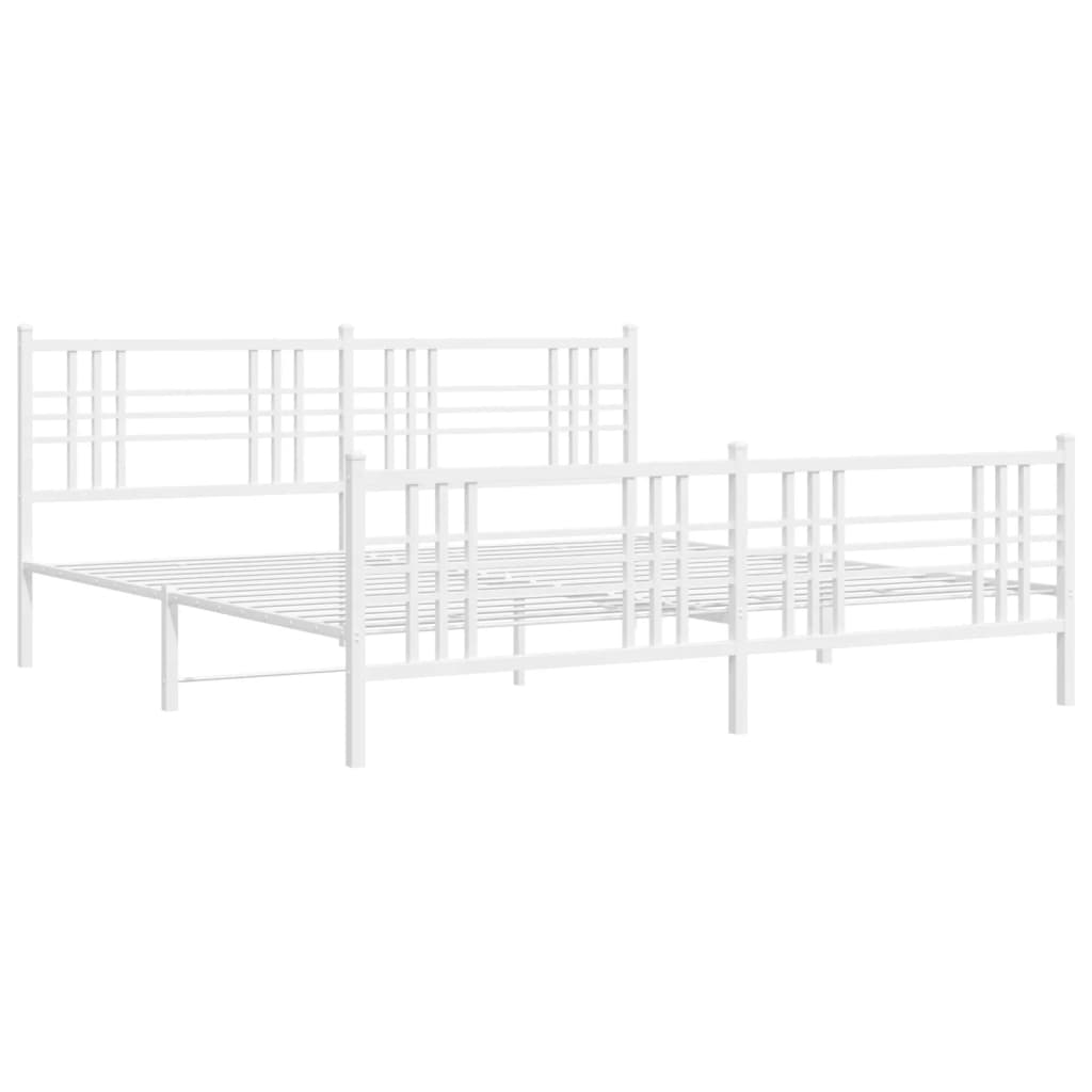 vidaXL Metal Bed Frame without Mattress with Footboard White 76"x79.9"