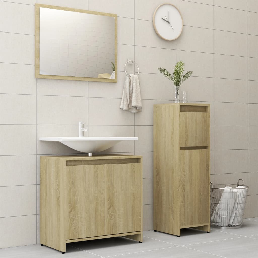 vidaXL 3 Piece Bathroom Furniture Set Sonoma Oak Engineered Wood