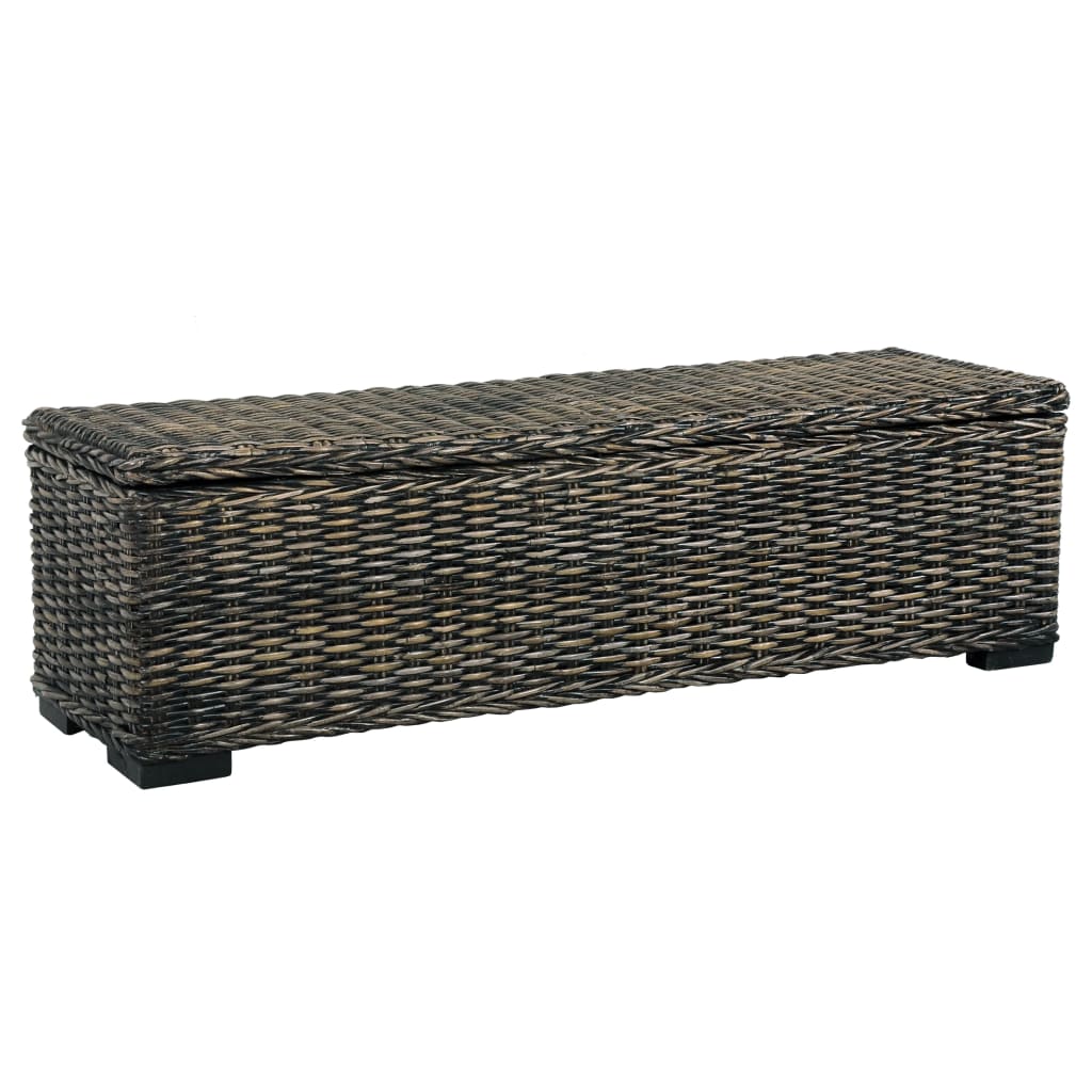 vidaXL Storage Box 47.2" Black Kubu Rattan and Solid Mango Wood