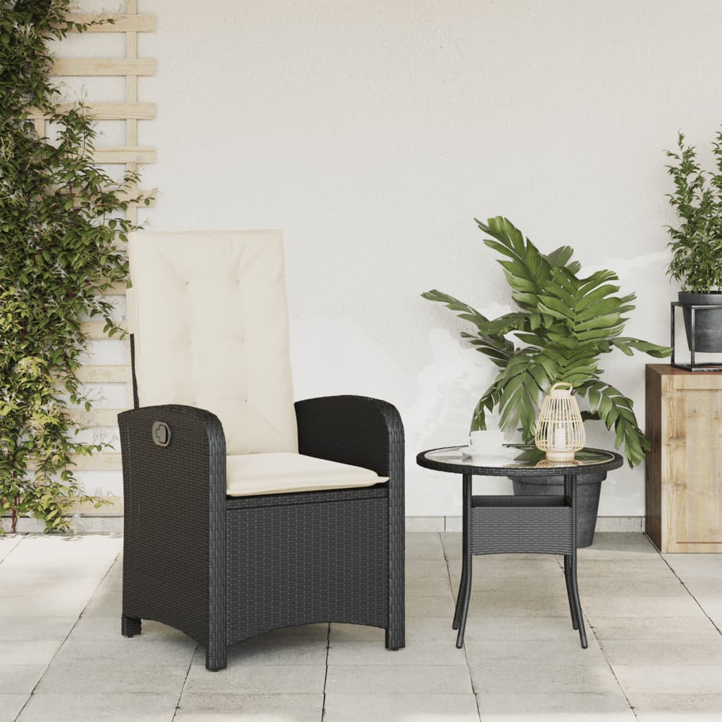 vidaXL Reclining Patio Chair with Cushions Black Poly Rattan