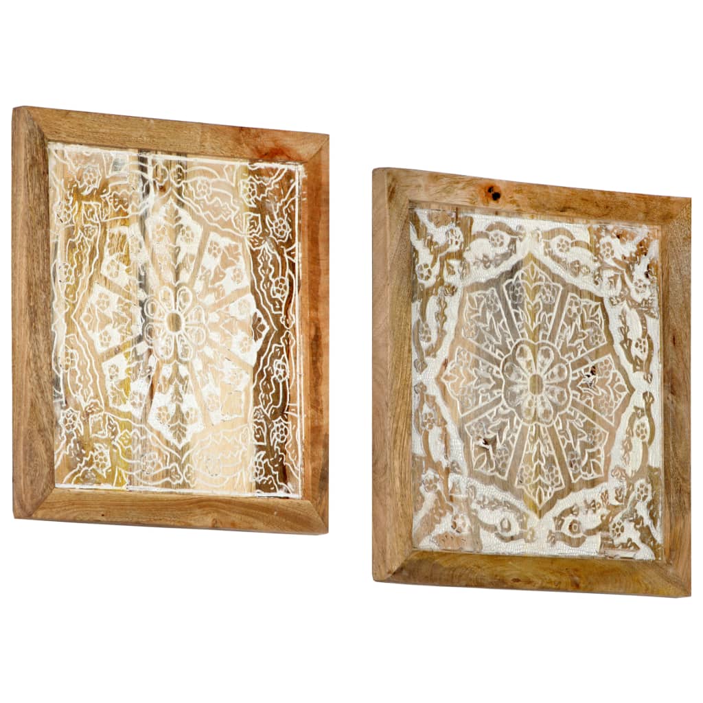 vidaXL Hand-Carved Wall Panels 2 pcs Solid Mango Wood 15.7"x15.7"x0.6"