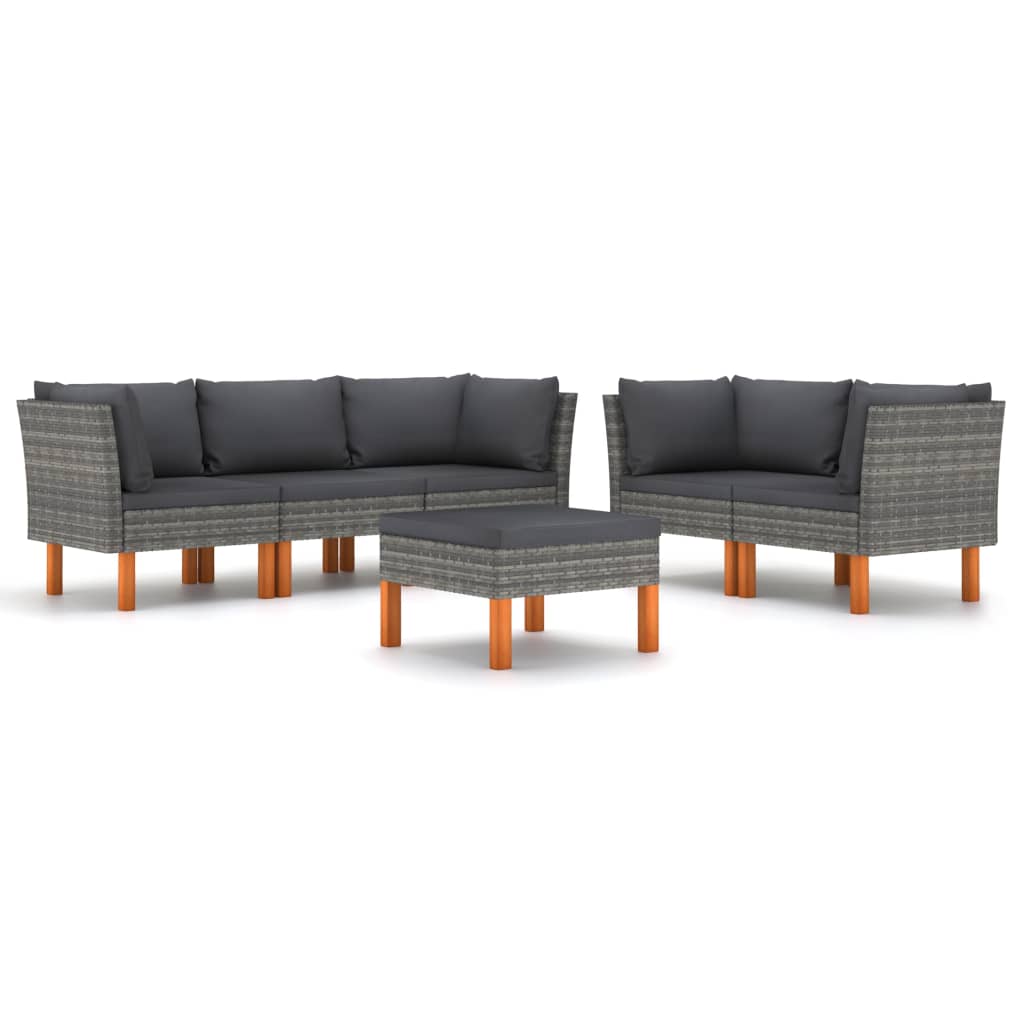 vidaXL 6 Piece Patio Lounge Set with Cushions Poly Rattan Gray