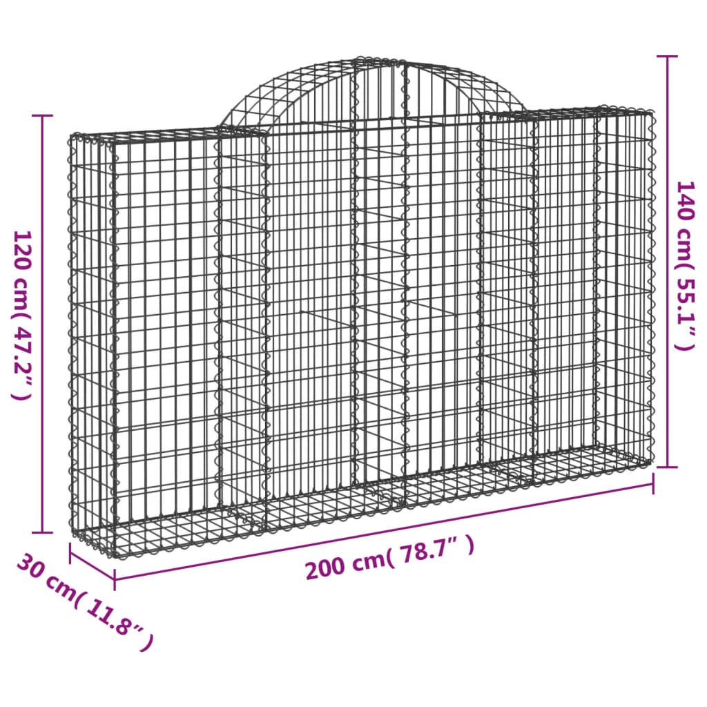 vidaXL Arched Gabion Baskets 2 pcs 78.7"x11.8"x47.2"/55.1" Galvanized Iron