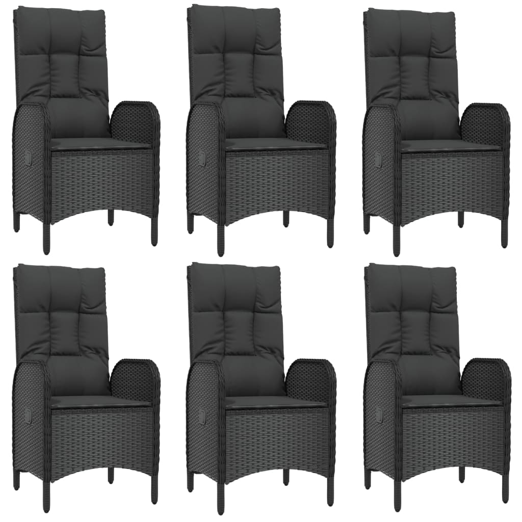 vidaXL 7 Piece Patio Dining Set with Cushions Black Poly Rattan