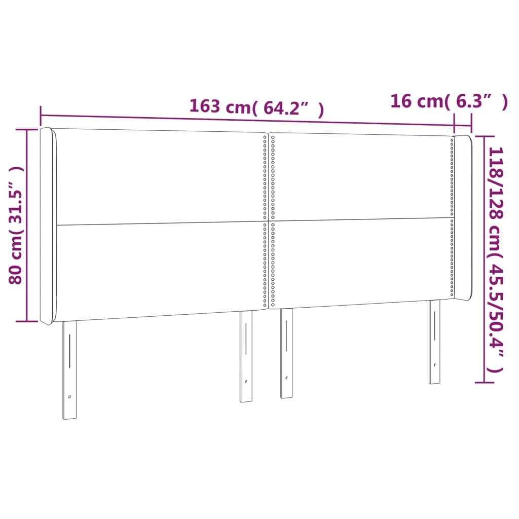 vidaXL LED Headboard Light Gray 64.2"x6.3"x46.5"/50.4" Fabric