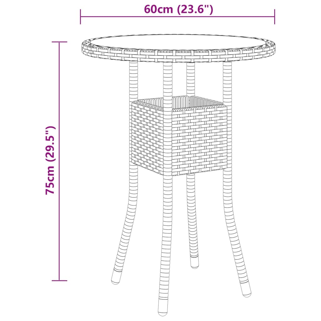 vidaXL 3 Piece Patio Bistro Set Poly Rattan Black