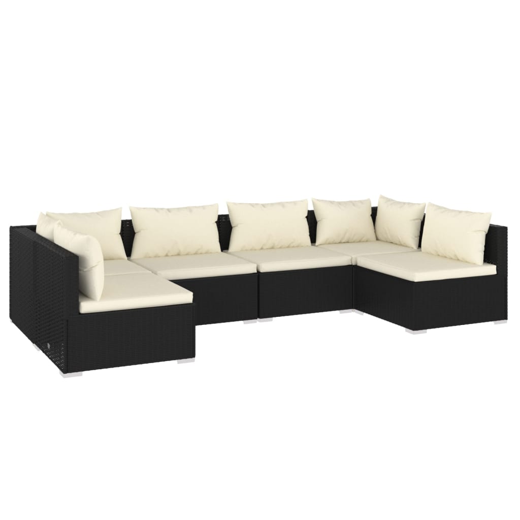 vidaXL 6 Piece Patio Lounge Set with Cushions Poly Rattan Black