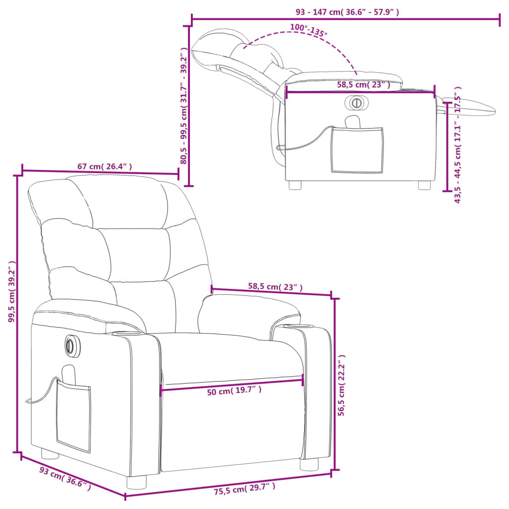 vidaXL Electric Massage Recliner Chair Gray Faux Leather