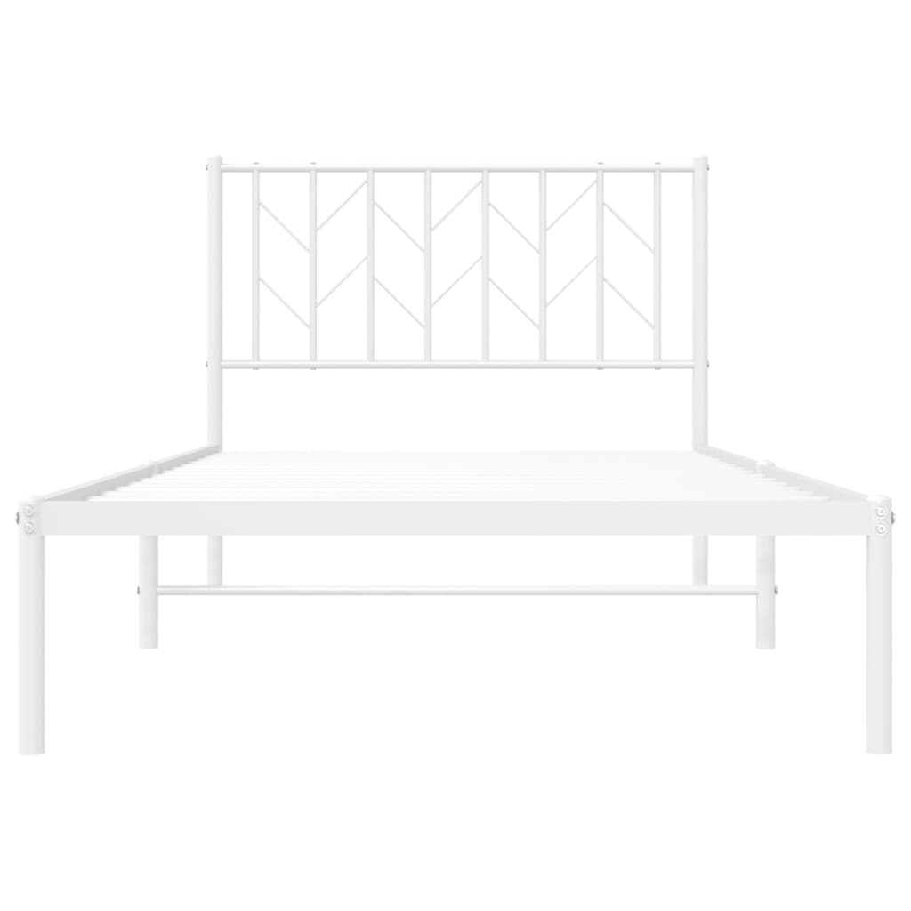 vidaXL Metal Bed Frame without Mattress with Headboard White 39.4"x78.7"