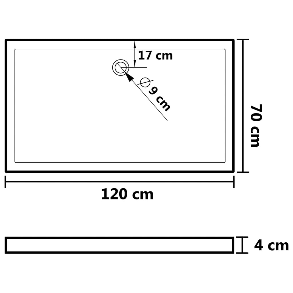 vidaXL Rectangular ABS Shower Base Tray White 27.6"x47.2"