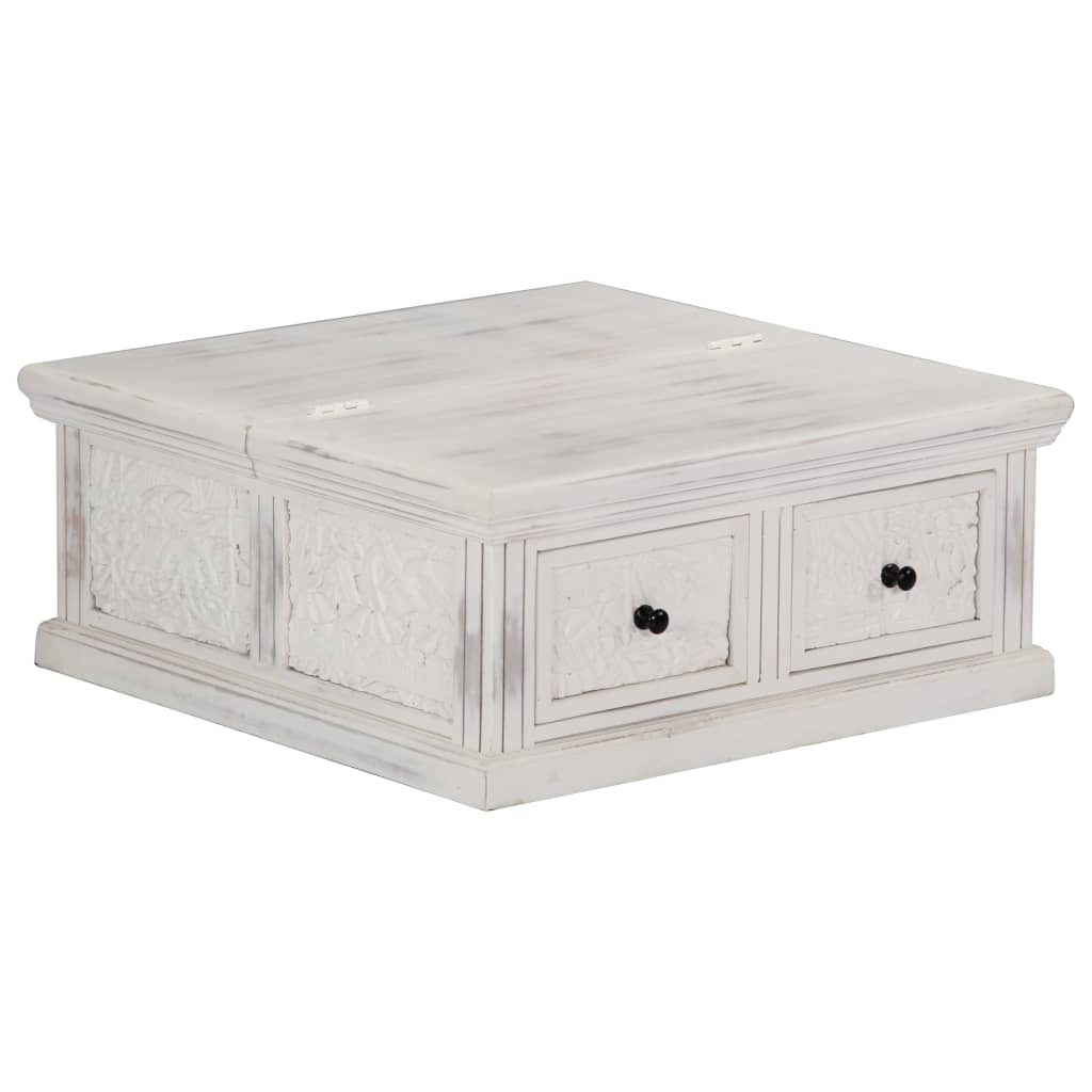 vidaXL Coffee Table White 27.6"x27.6"x11.8" Solid Mango Wood