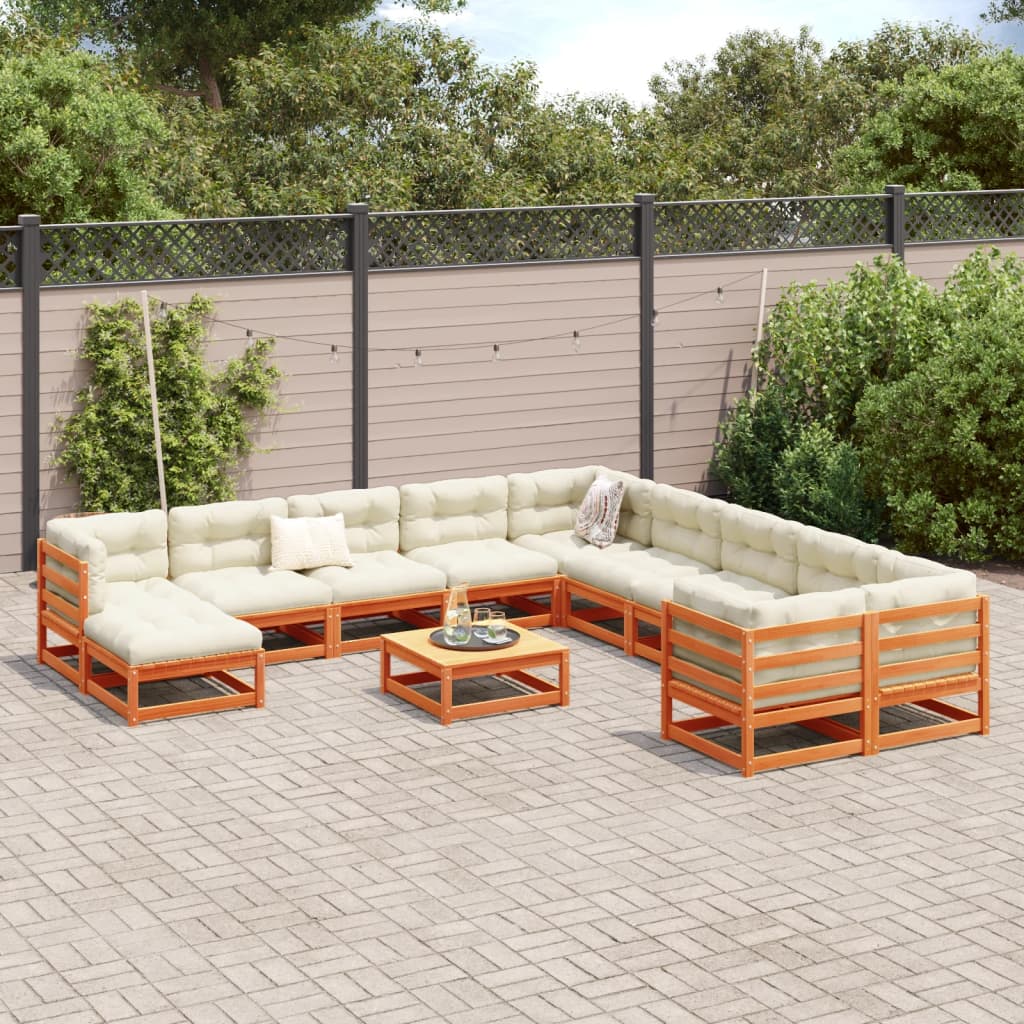 vidaXL 12 Piece Patio Sofa Set Wax Brown Solid Wood Pine