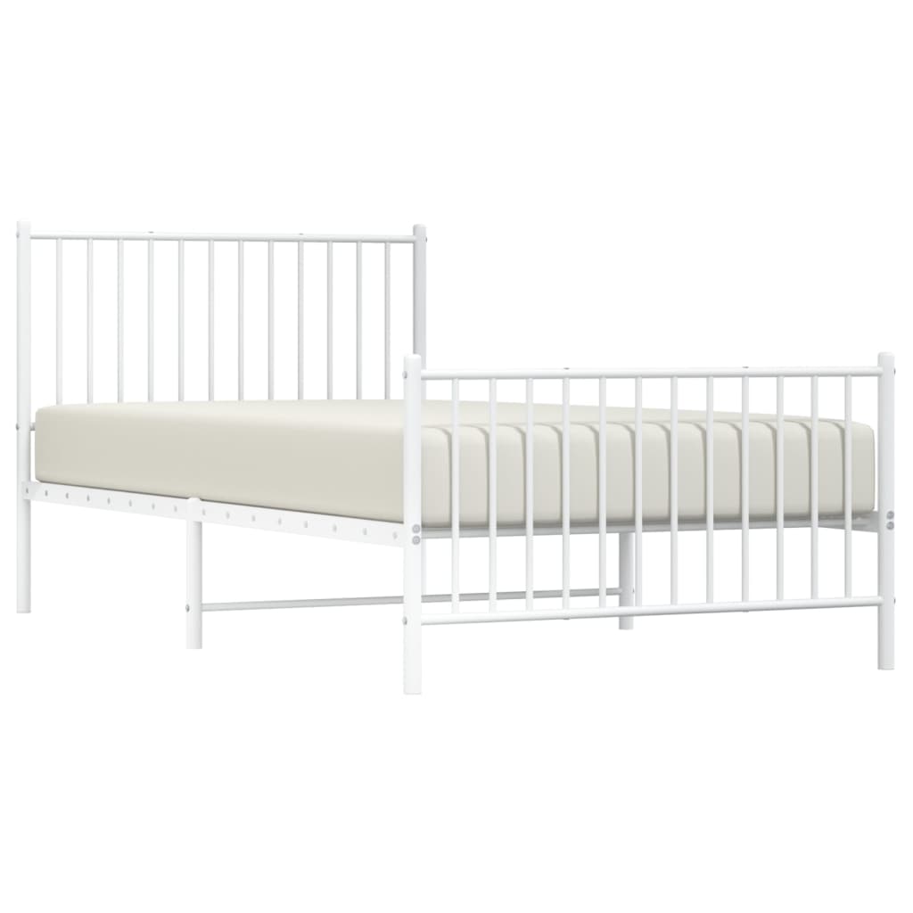 vidaXL Metal Bed Frame with Headboard and Footboard White 39.4"x78.7"