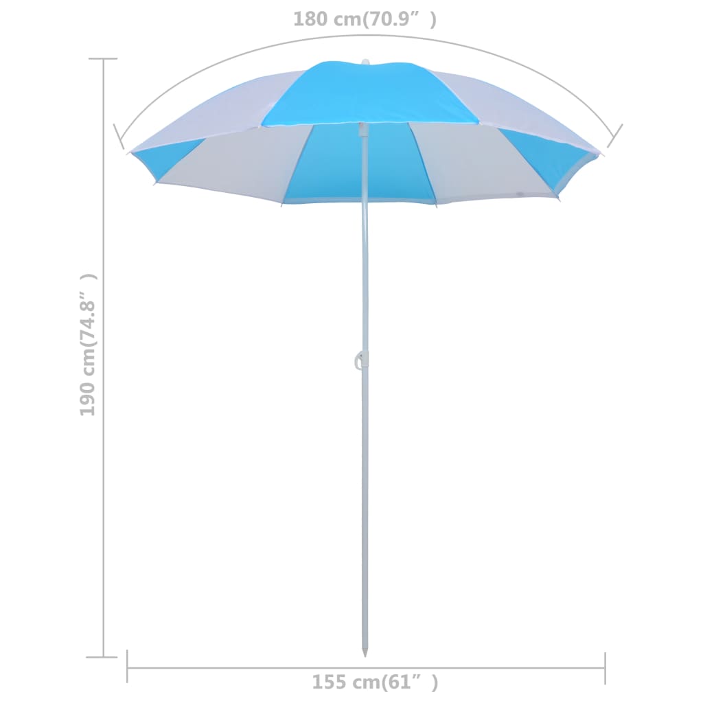 vidaXL Beach Umbrella Shelter Blue and White 70.9" Fabric