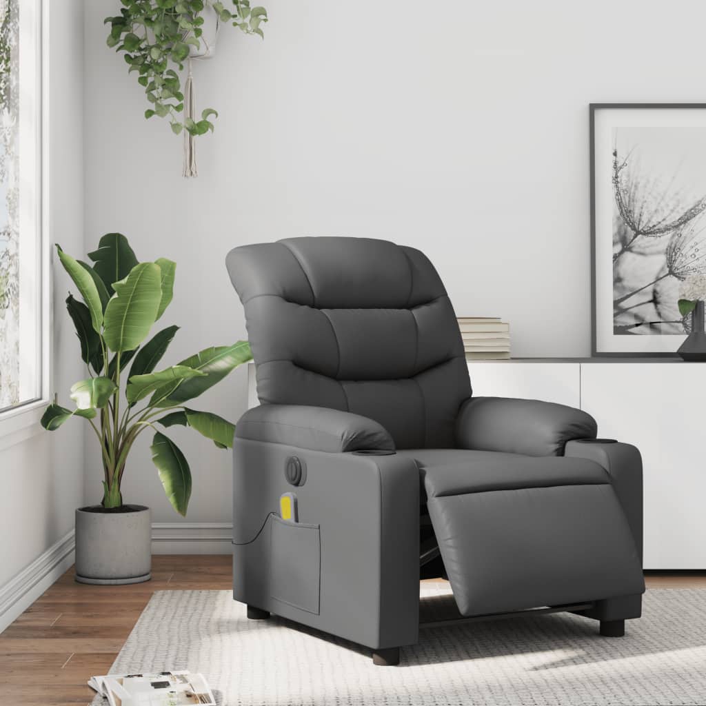 vidaXL Electric Massage Recliner Chair Gray Faux Leather