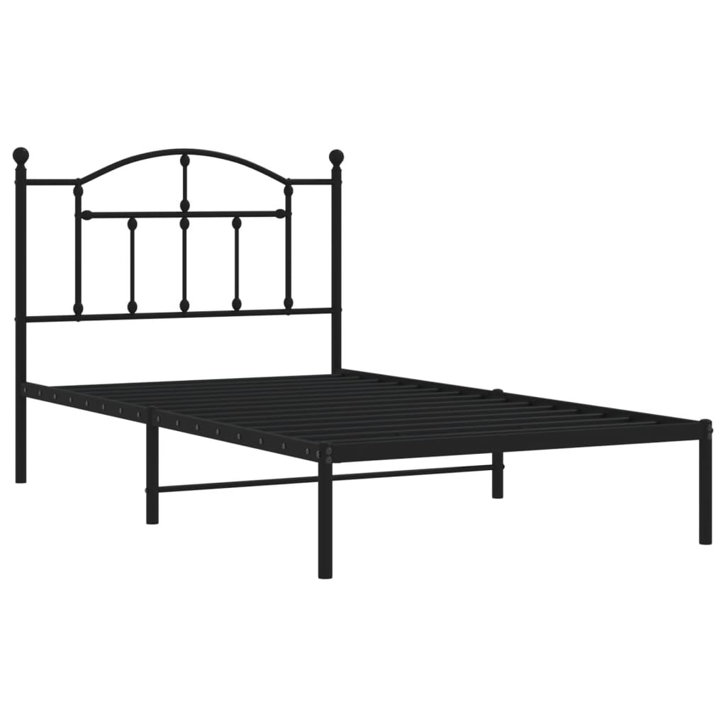 vidaXL Metal Bed Frame without Mattress with Headboard Black 39.4"x74.8"