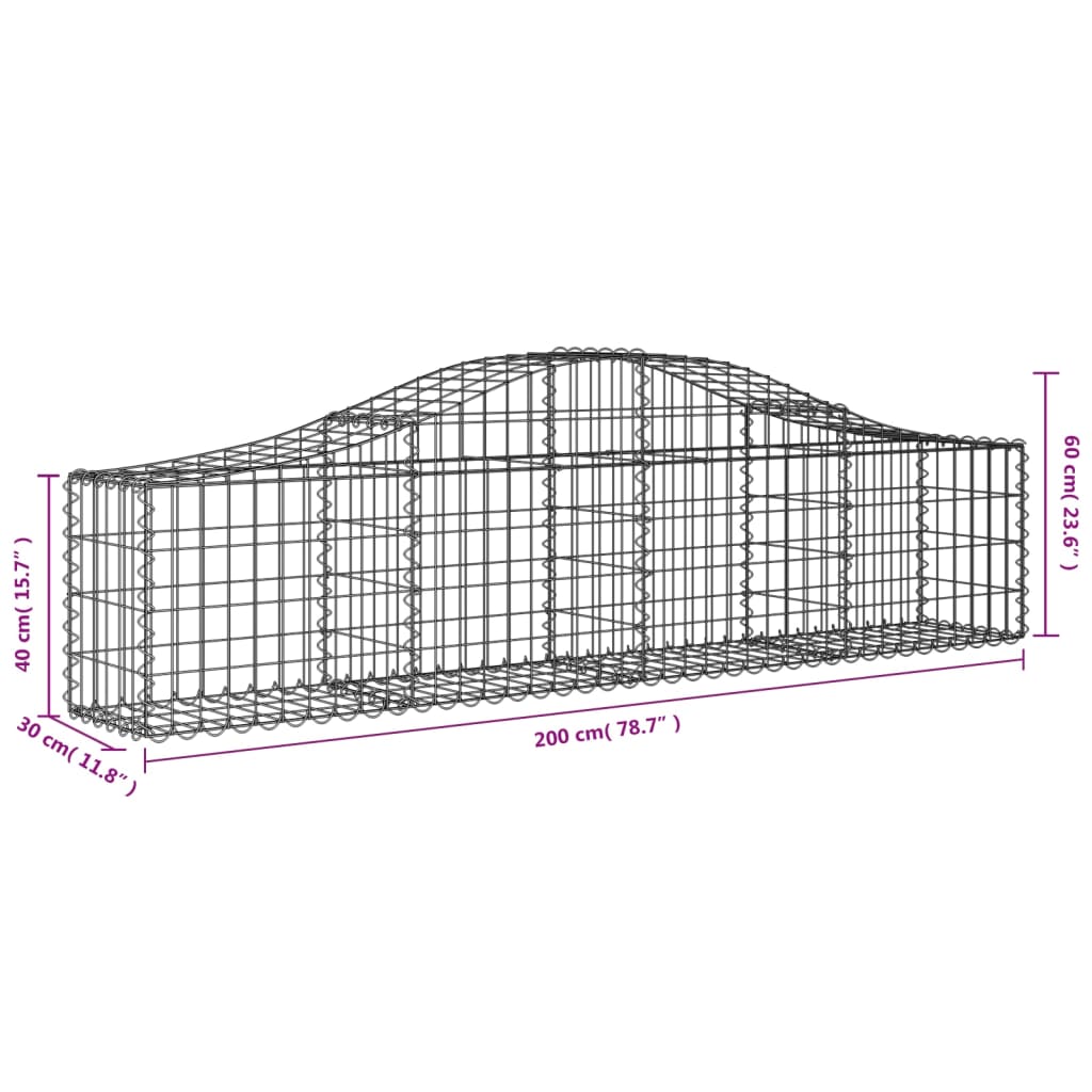 vidaXL Arched Gabion Baskets 15 pcs 78.7"x11.8"x15.7"/23.6" Galvanized Iron