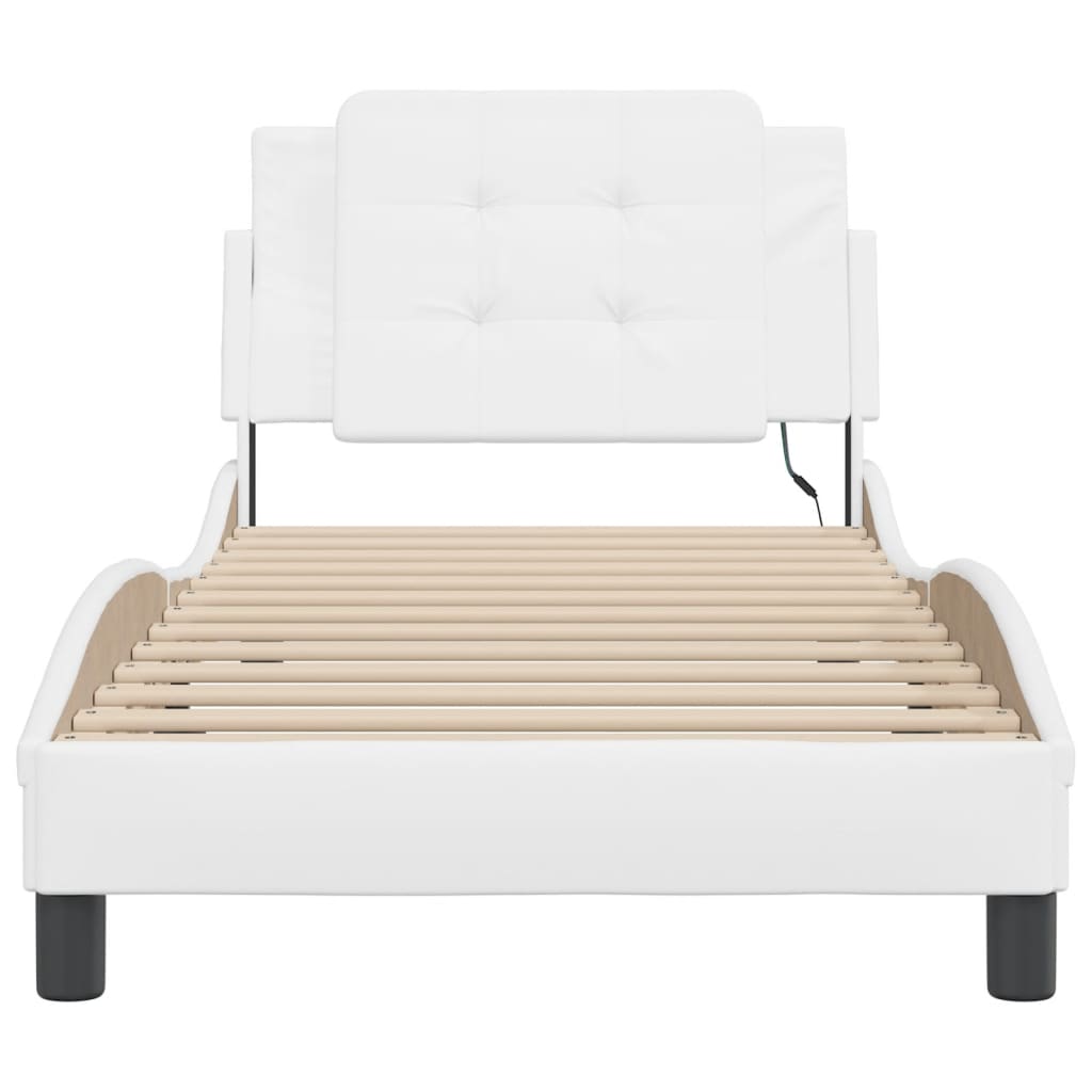 vidaXL Bed Frame with LED without Mattress White 39.4"x74.8"