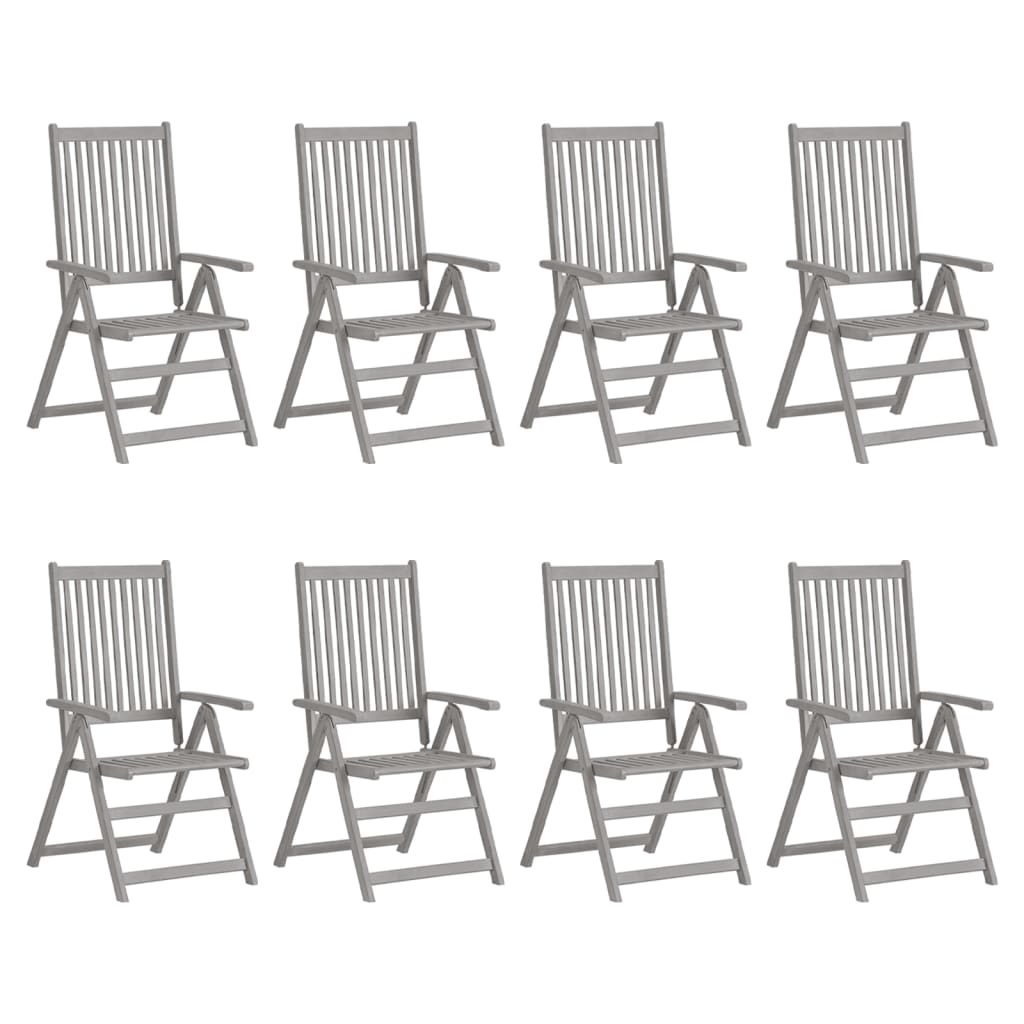 vidaXL Patio Reclining Chairs with Cushions 8 pcs Gray Acacia Wood