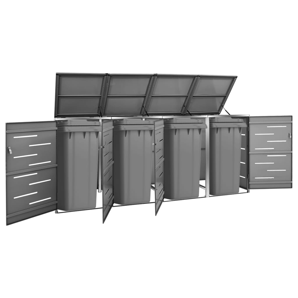 vidaXL Quadruple Wheelie Bin Shed 108.9"x30.5"x44.3" Stainless Steel