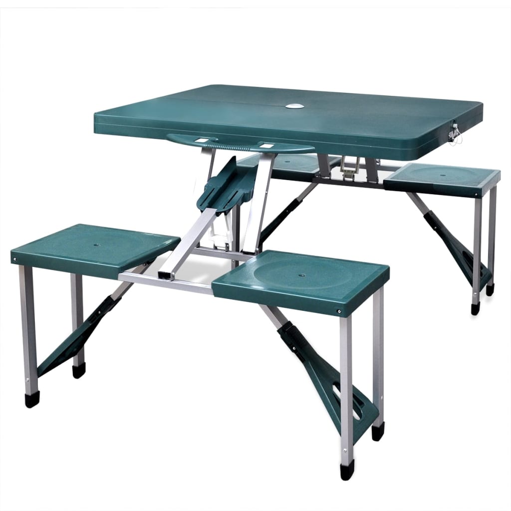 vidaXL Foldable Camping Table Set with 4 Stools Aluminum Extra Light Green