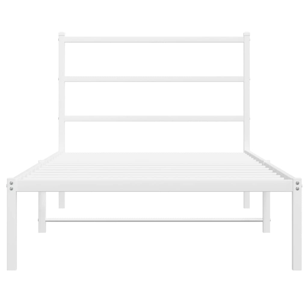 vidaXL Metal Bed Frame without Mattress with Headboard White 39.4"x78.7"