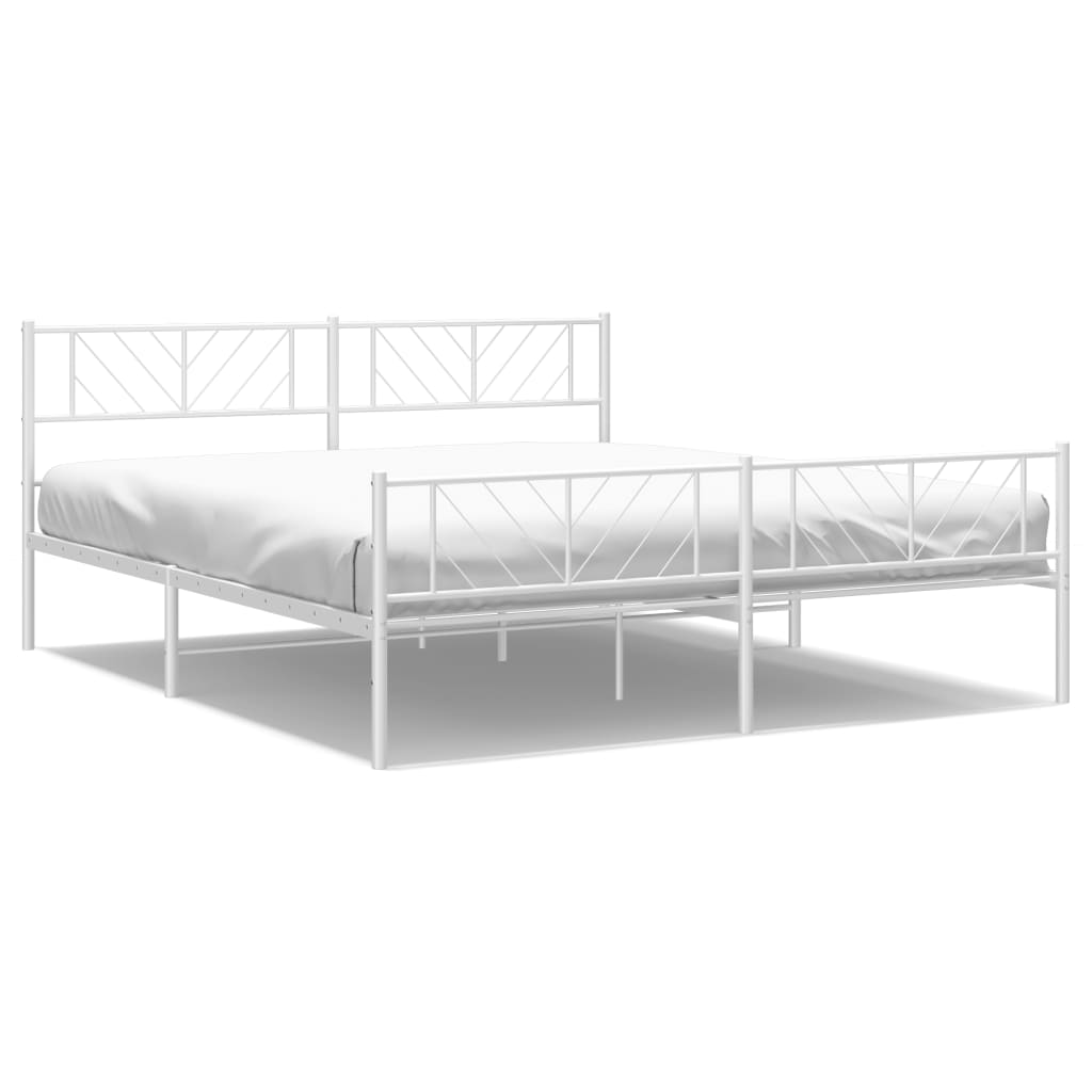 vidaXL Metal Bed Frame without Mattress with Footboard White 72"x83.9"