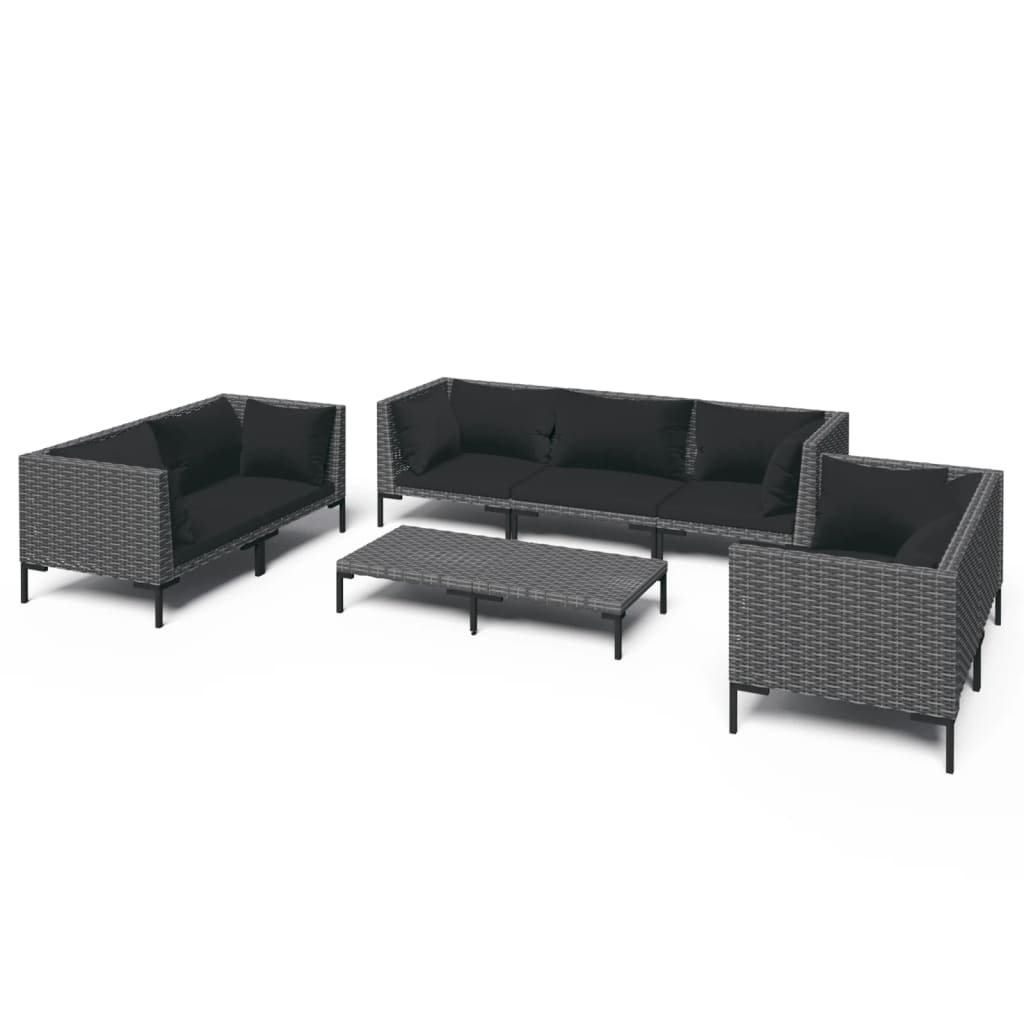 vidaXL 8 Piece Patio Lounge Set with Cushions Poly Rattan Dark Gray