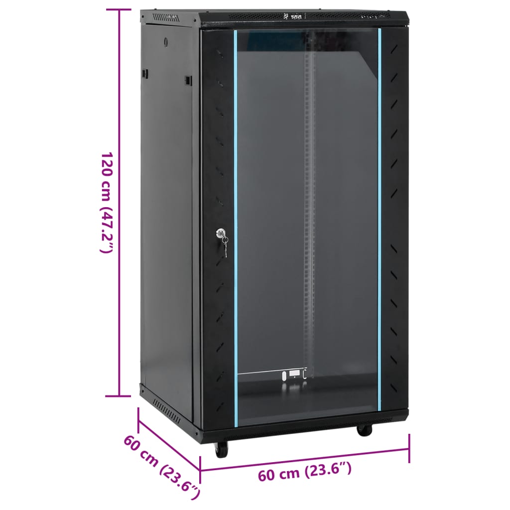 vidaXL 22U Network Cabinet 19" IP20 Black 23.6"x23.6"x47.2"