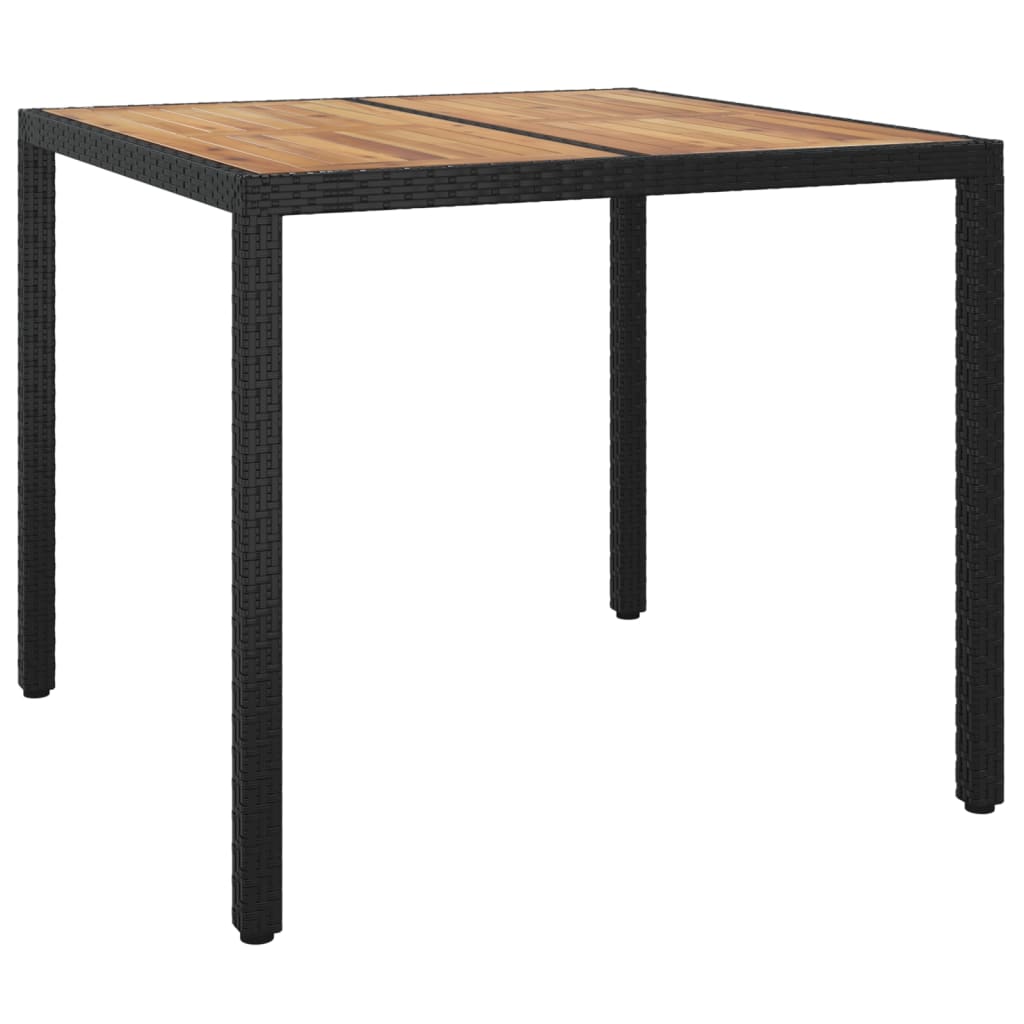 vidaXL Patio Table 35.4"x35.4"x29.5" Poly Rattan and Acacia Wood Black