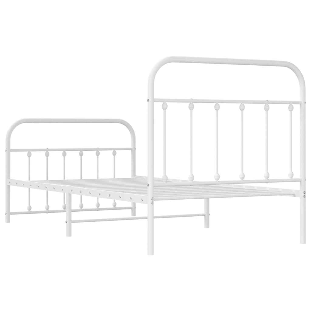 vidaXL Metal Bed Frame without Mattress with Footboard White 39.4"x74.8"