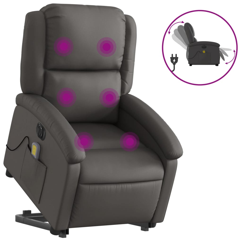 vidaXL Electric Stand up Massage Recliner Chair Gray Real Leather