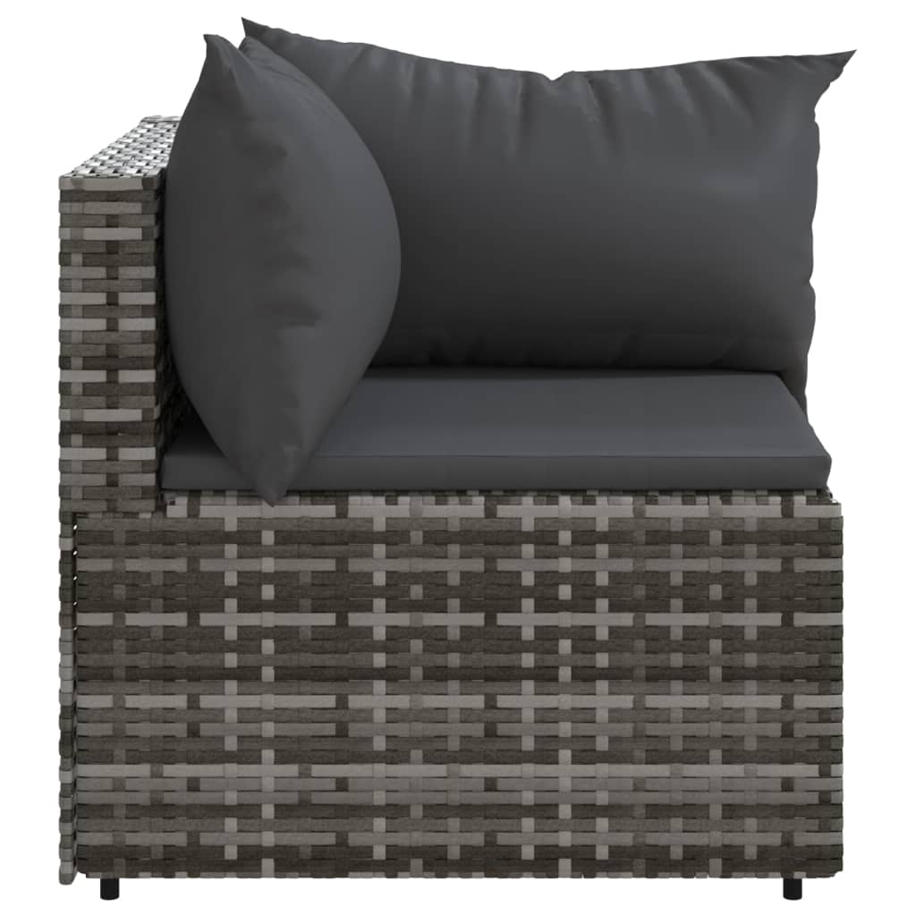 vidaXL Patio Corner Sofa with Cushions Gray Poly Rattan