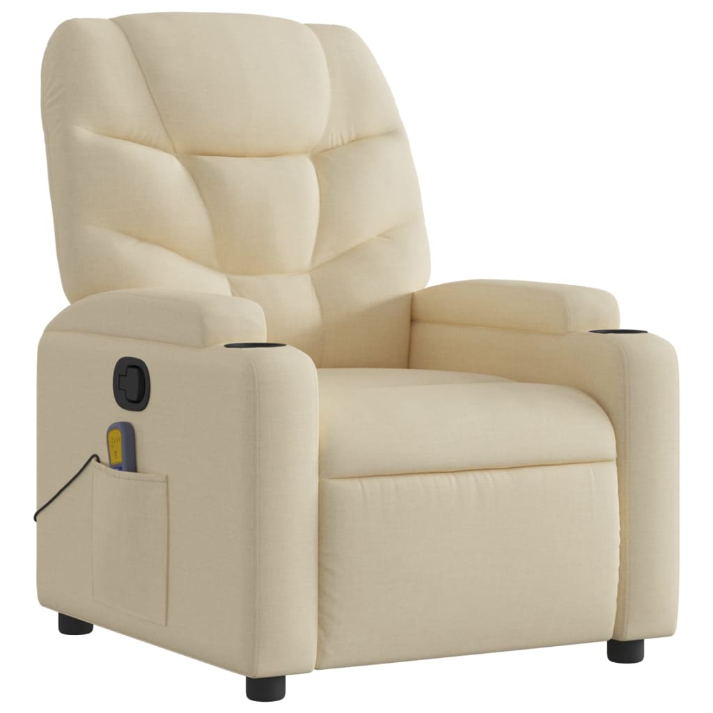 vidaXL Massage Recliner Chair Cream Fabric