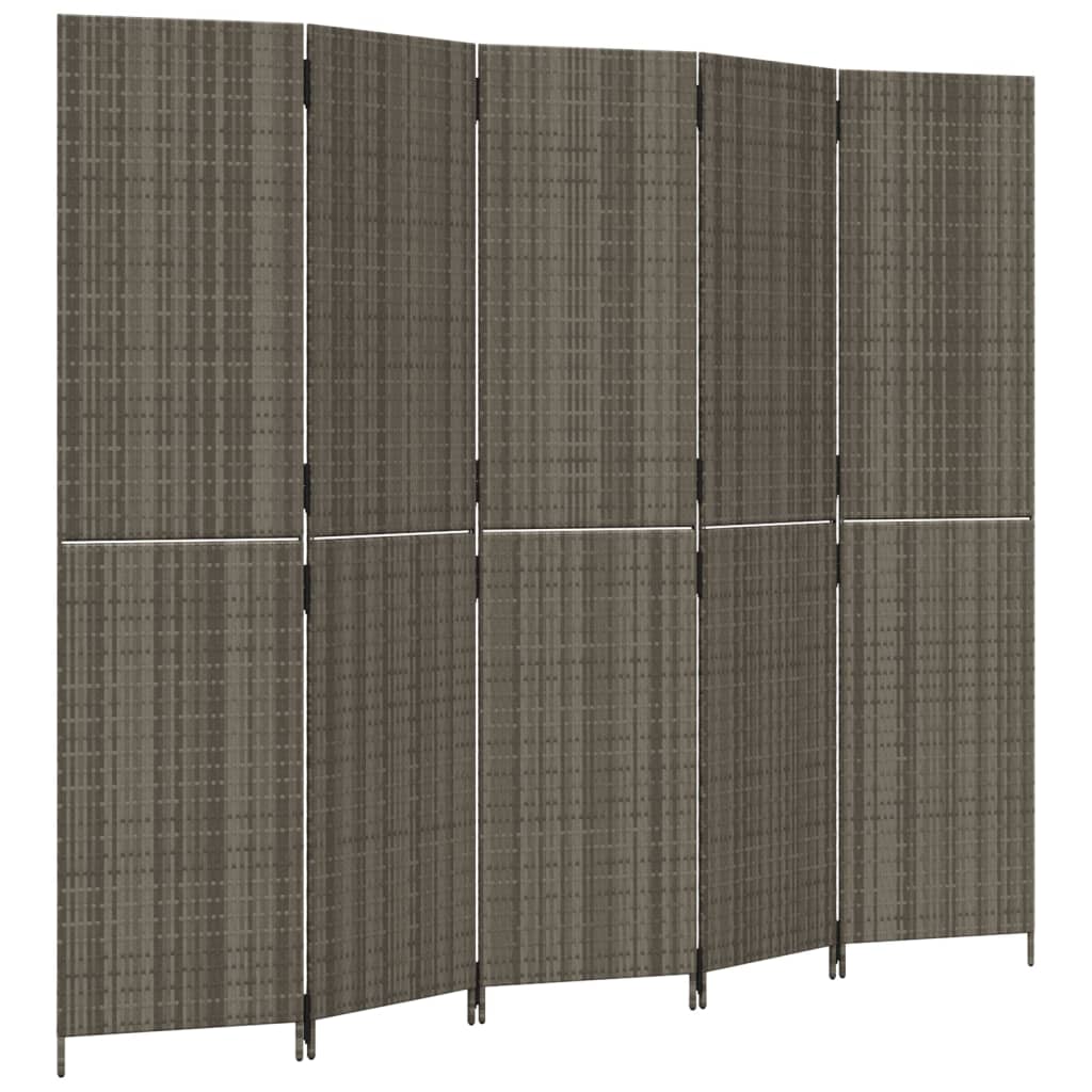 vidaXL Room Divider 5 Panels Gray Poly Rattan