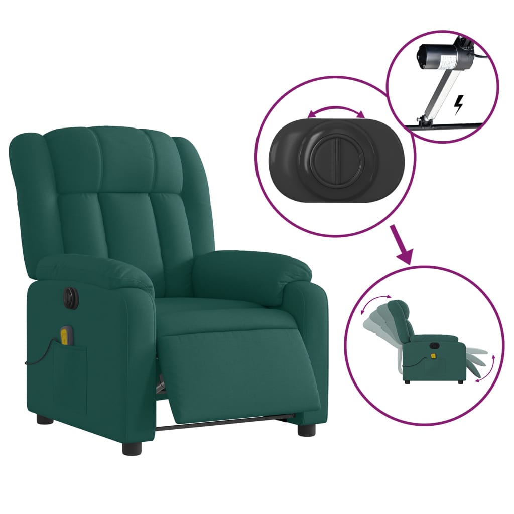 vidaXL Electric Massage Recliner Chair Dark Green Fabric