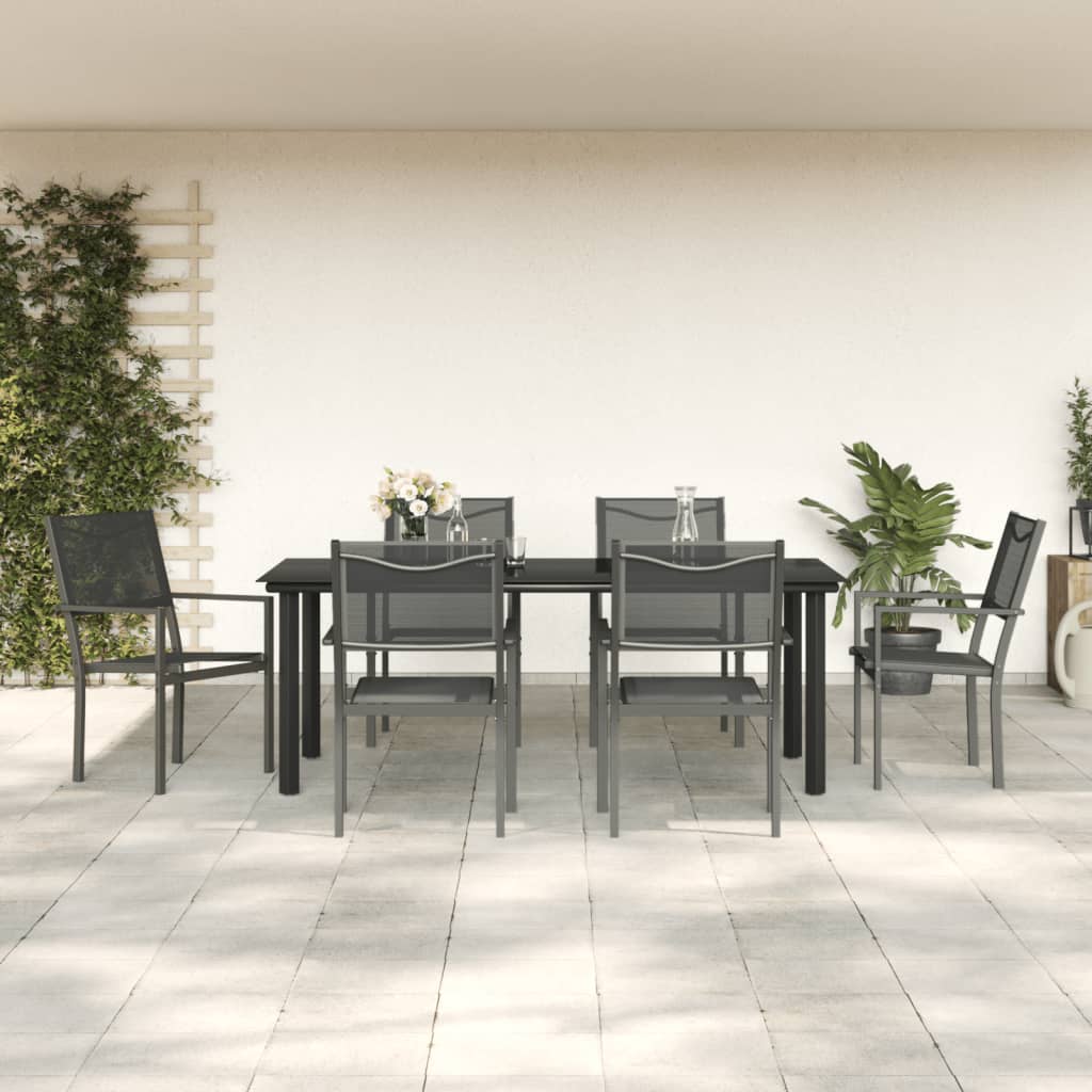 vidaXL 7 Piece Patio Dining Set Black Steel and Textilene