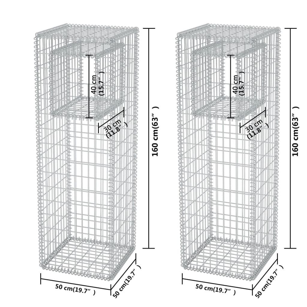 vidaXL Gabion Basket Posts/Planters 2 pcs Steel 19.7"x19.7"x63"