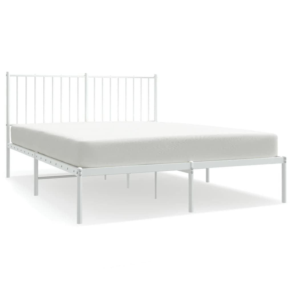 vidaXL Metal Bed Frame with Headboard White 53.9"x74.8" Full