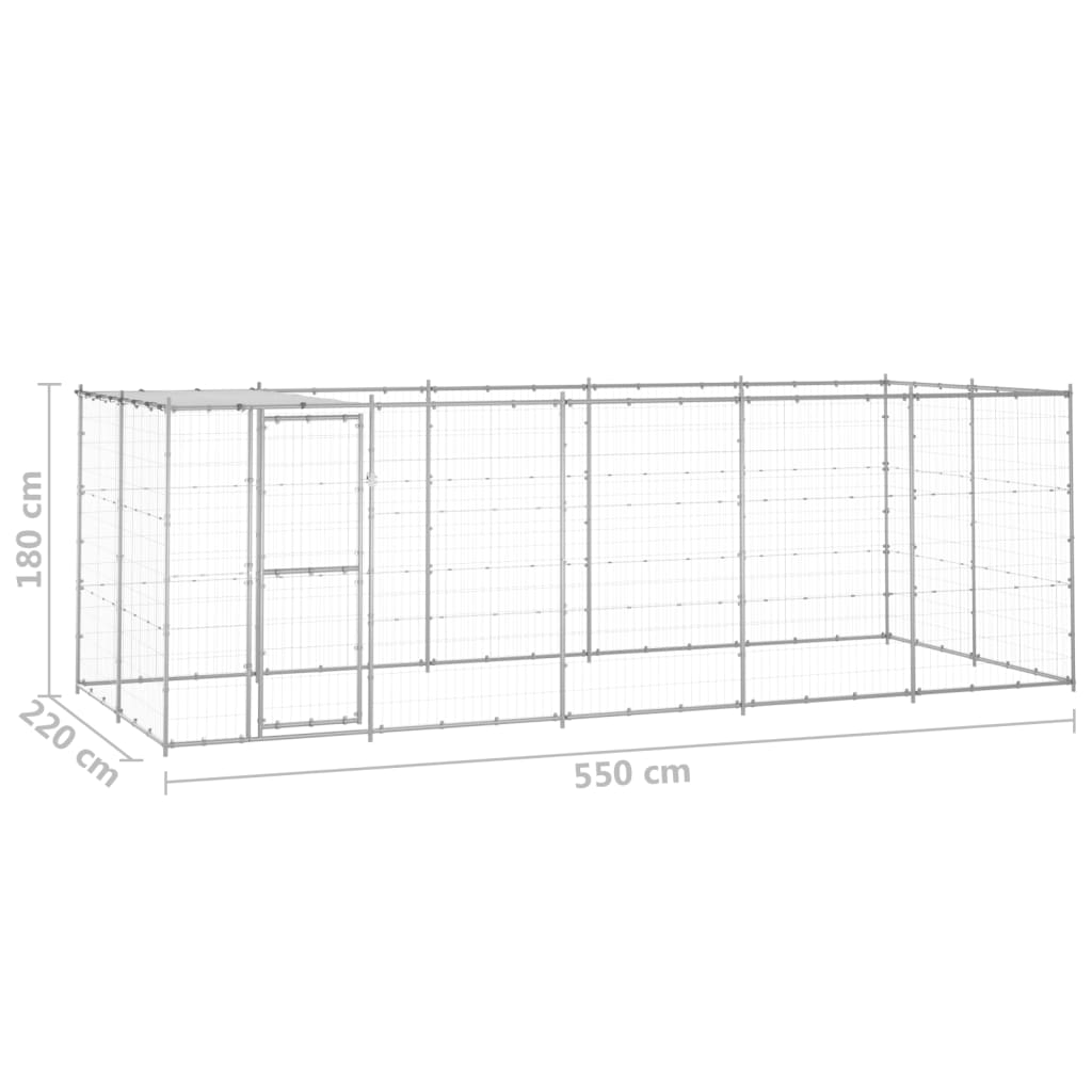 vidaXL Outdoor Dog Kennel Galvanized Steel with Roof 130.2 ft²