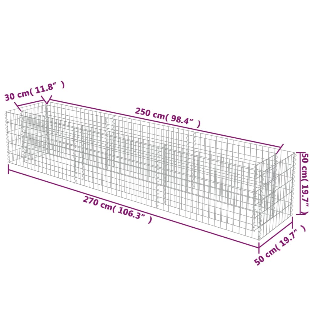 vidaXL Gabion Raised Bed Galvanized Steel 106.3"x19.7"x19.7"