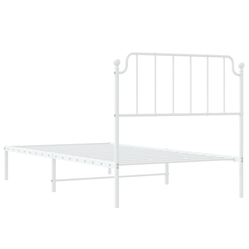 vidaXL Metal Bed Frame with Headboard White 39.4"x74.8" Twin