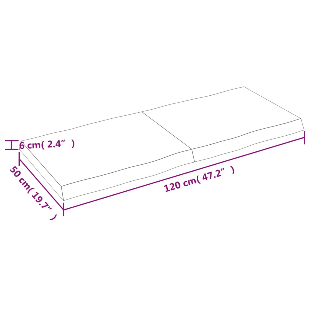 vidaXL Table Top Light Brown 47.2"x19.7"x(0.8"-2.4") Treated Solid Wood Live Edge