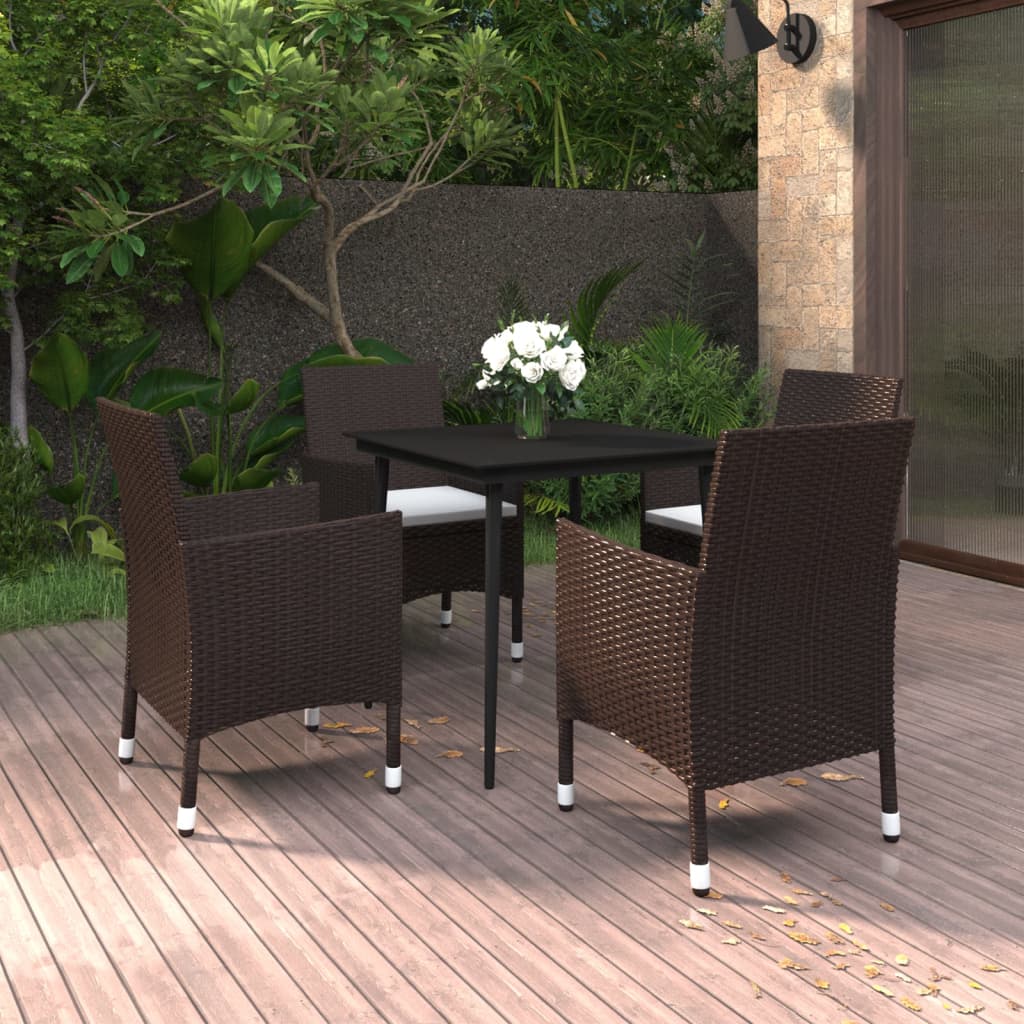 vidaXL 5 Piece Patio Dining Set with Cushions Poly Rattan and Glass