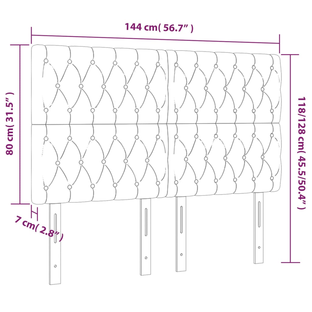 vidaXL LED Headboard Dark Gray 56.7"x2.8"x46.5"/50.4" Fabric