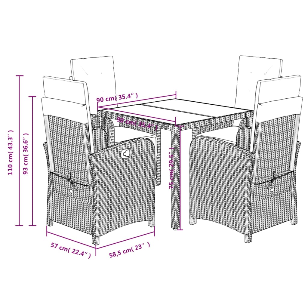 vidaXL 5 Piece Patio Dining Set with Cushions Gray Poly Rattan